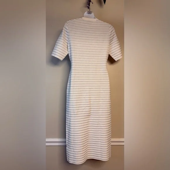 Theory Stripe Rib Dress in Ivory/Black Glossed‎ size large NWT - Picture 6 of 14